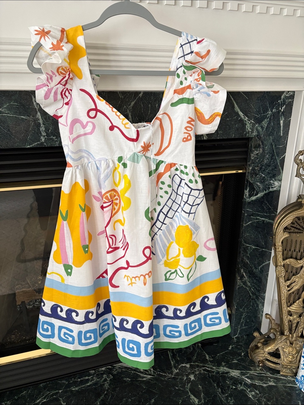 Prosperina Alaina Multicolor Printed Ruffle-Sleeve Dress
